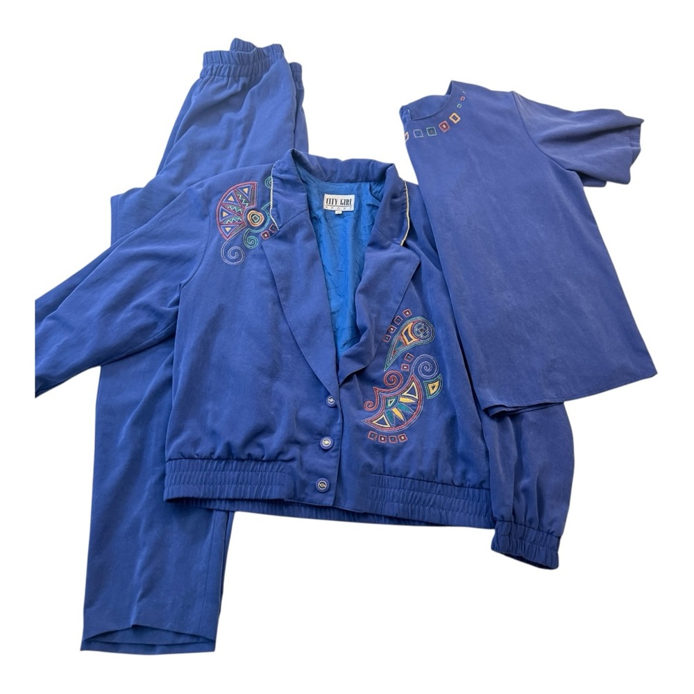 Vintage 80’s City Girl Embroidered Jacket, Top and Pants Set